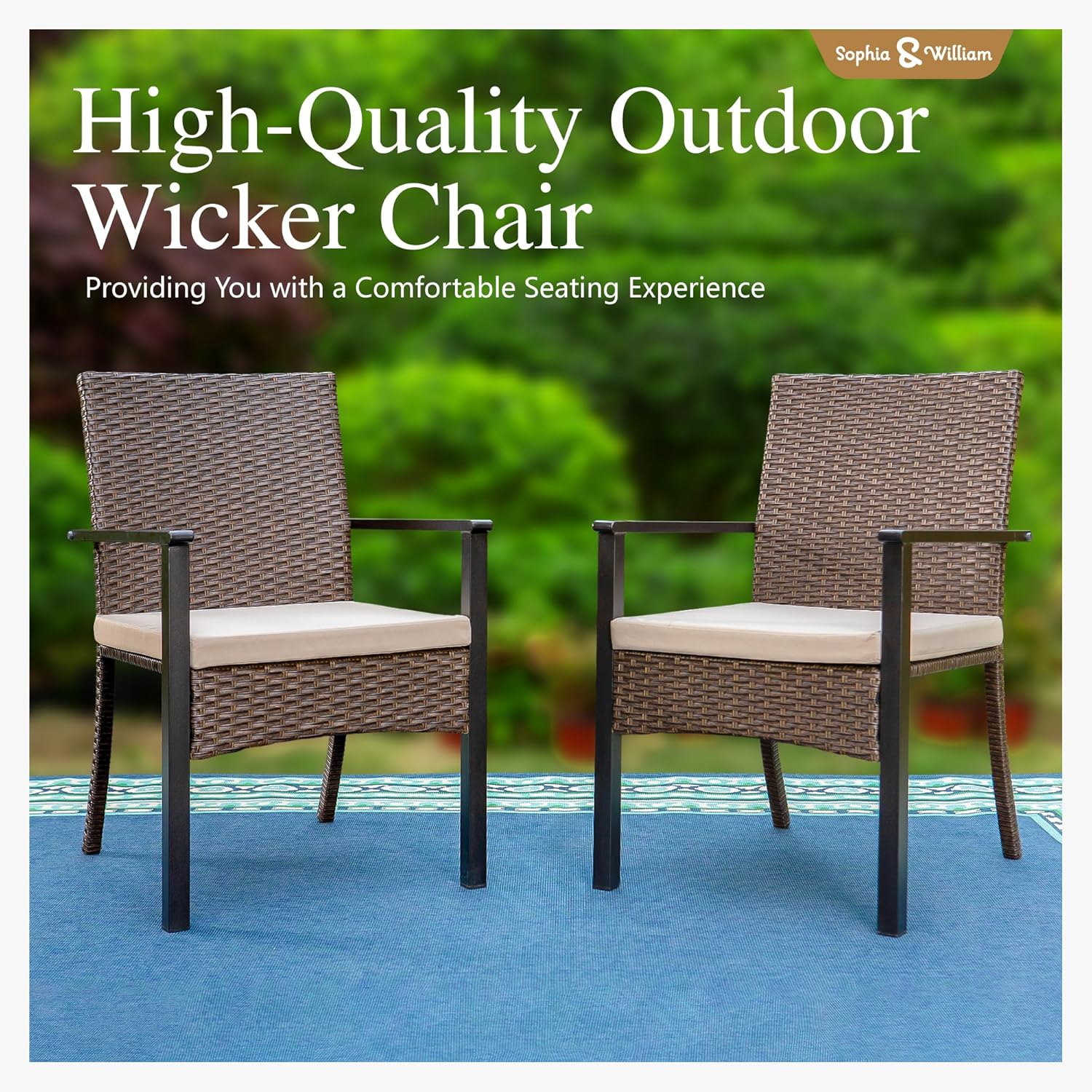 Sophia & William Patio Chairs Set of 2, 2 Pcs Lightweight Rattan Outdoor Dining Chairs, All-Weather Wicker Dining Chairs with Comfortable Seating