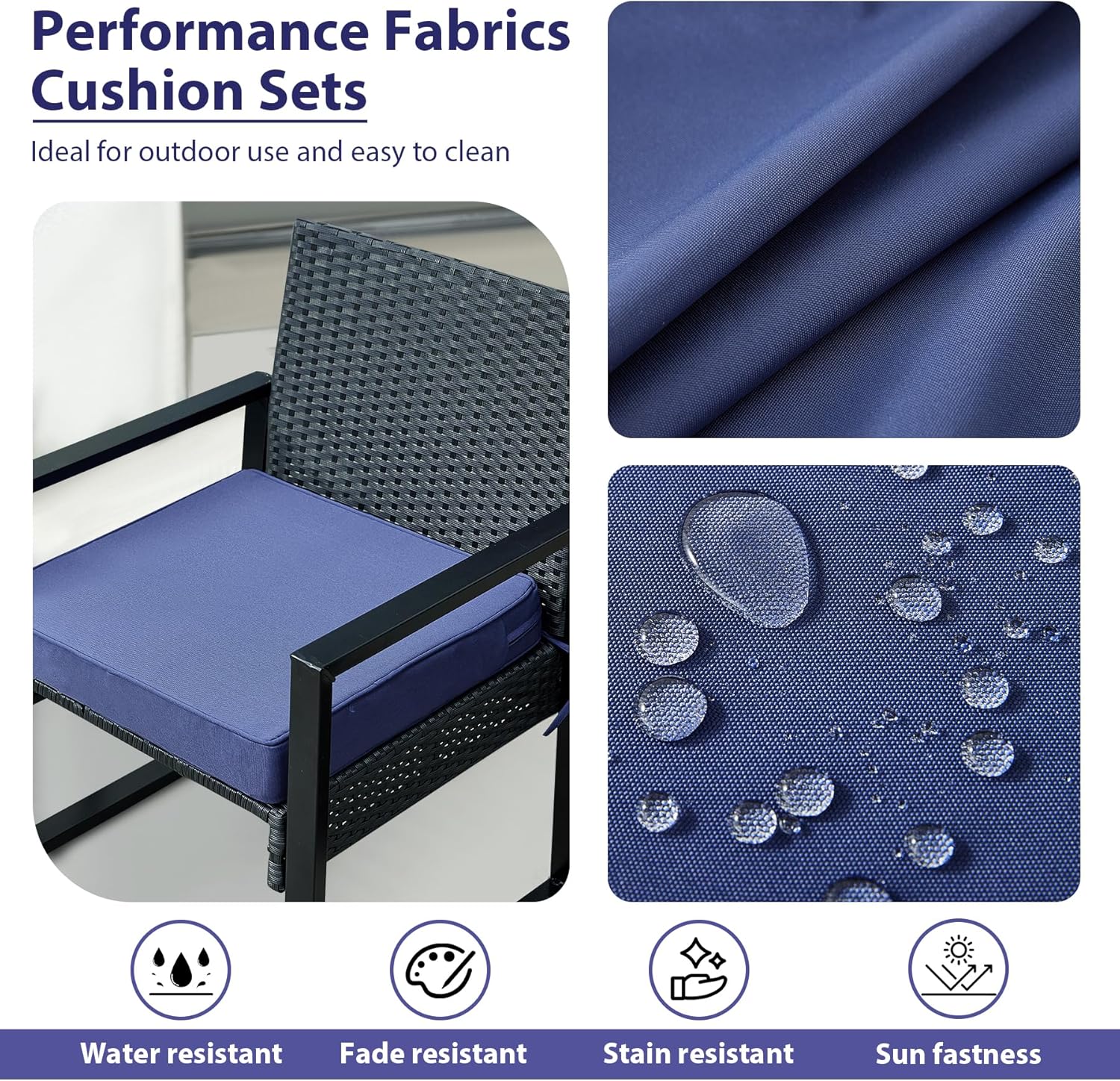 Outdoor Chair Cushions Set of 4 -Waterproof Outdoor Seat Cushions for Patio Furniture, Patio Chair Cushion with Handle and Ties, Square Out Door Chair Pads,19" x 19" x 3", Navy Blue