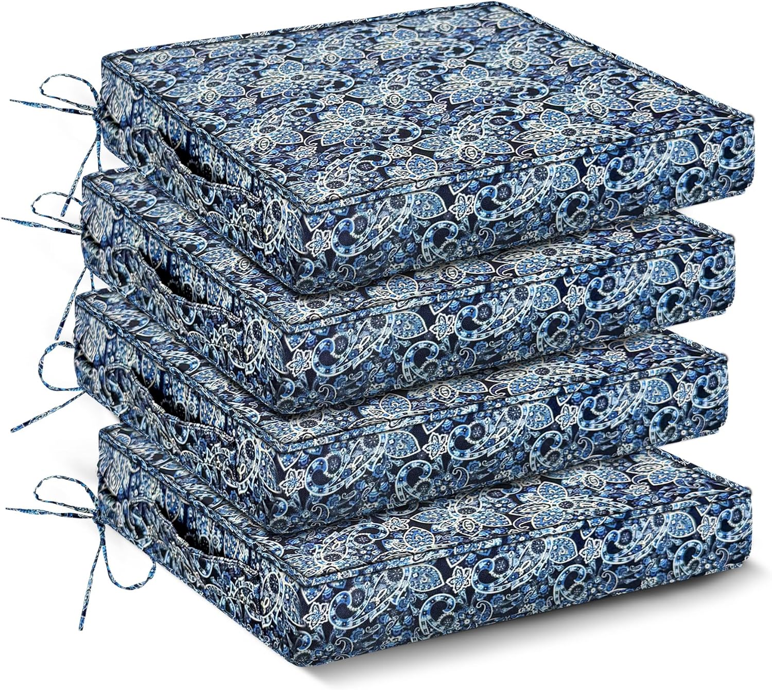 Outdoor Chair Cushions Set of 4 -Waterproof Outdoor Seat Cushions for Patio Furniture, Patio Chair Cushion with Handle and Ties, Square Out Door Chair Pads,19" x 19" x 3", Navy Blue